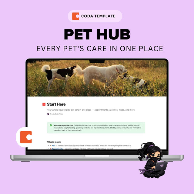 Pet Hub Coda Template | Multi-Pet Health Tracker (Digital Planner)