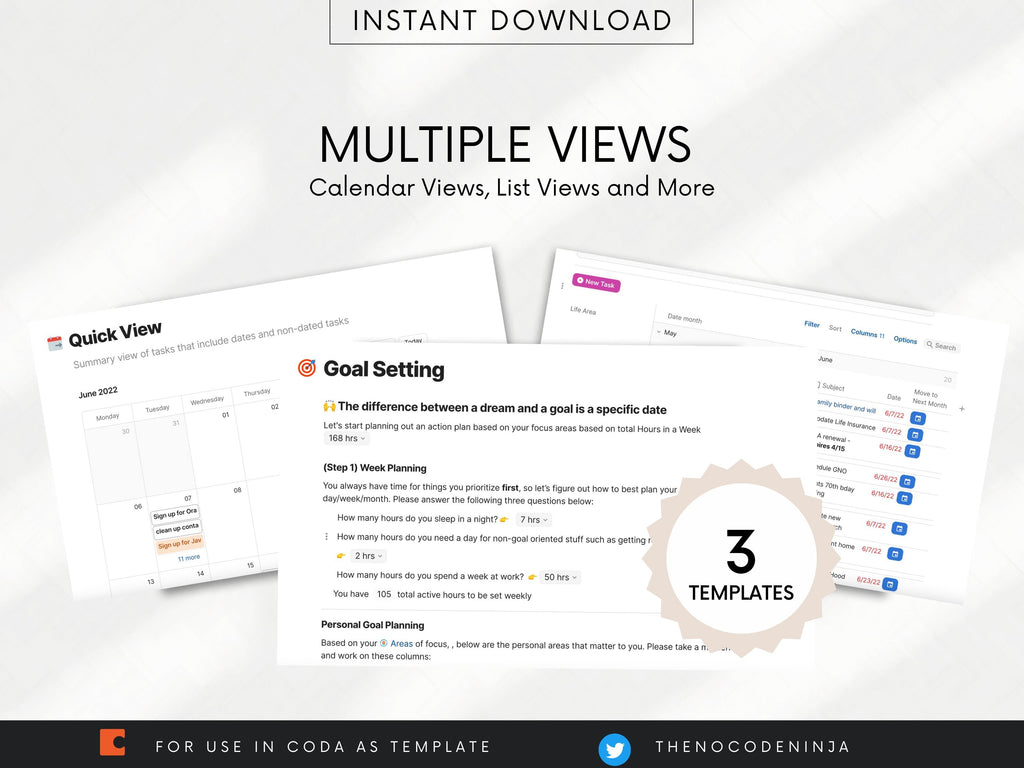 Personal Goal Setting, Task and Habit Tracker (Coda Template)