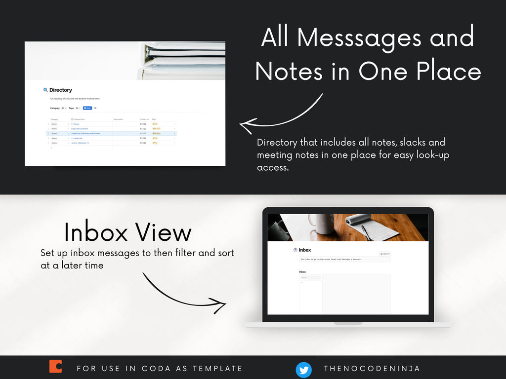 Work Notes Organization Tracker for Slack Messages (Coda Template)