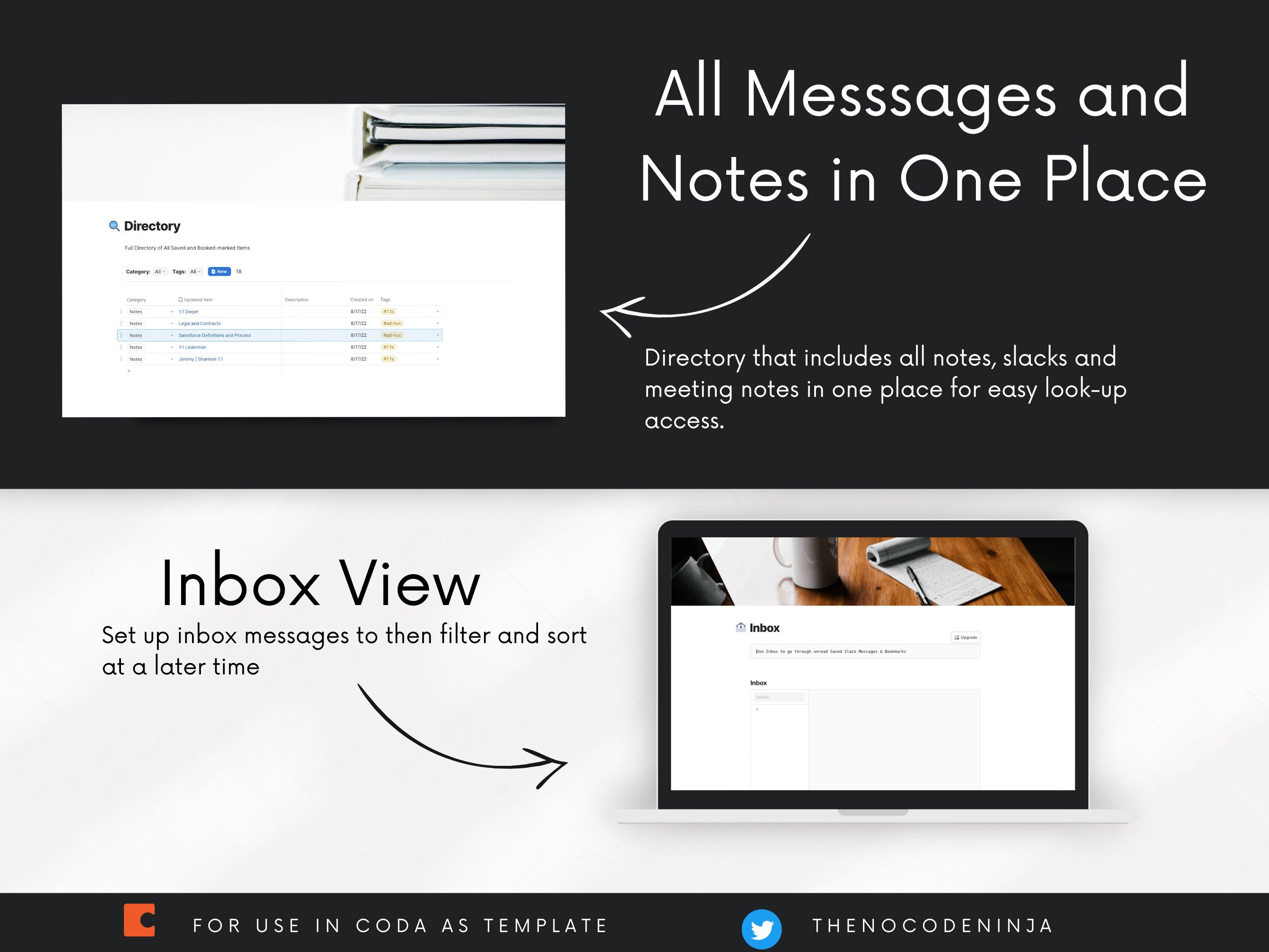 Work Notes Organization Tracker for Slack Messages (Coda Template)