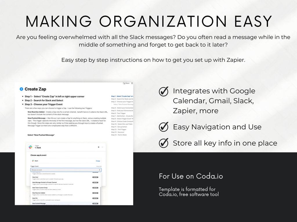 Work Notes Organization Tracker for Slack Messages (Coda Template)