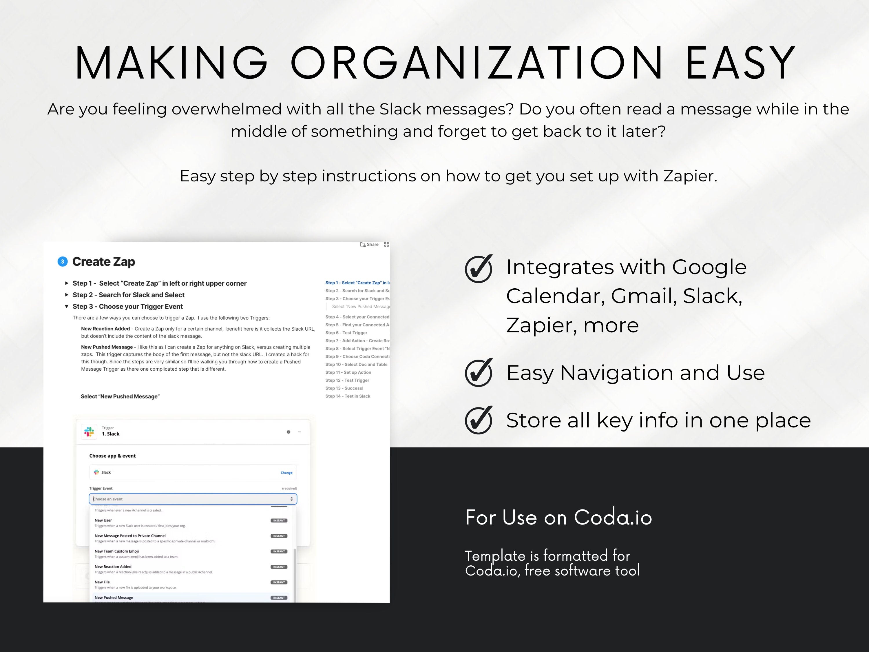 Work Notes Organization Tracker for Slack Messages (Coda Template)