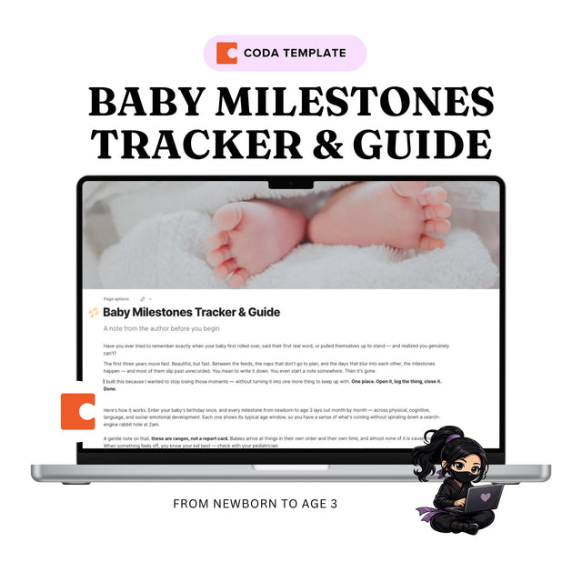 Baby Milestones Tracker Guide for Coda | Month-by-Month Development Tracker Newborn to 3 | Digital Baby Memory Keeper